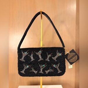 Martini Black Beaded Shoulder Handbag